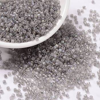 Cylinder Seed Beads, Frosted AB Colors, Round Hole, Uniform Size, Gray, 2x1.5mm, Hole: 0.8mm, about 888pcs/10g