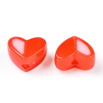 Two Tone Opaque Acrylic Beads, Imitation Jelly, Heart, Tomato, 14x16.5x9.5mm, Hole: 2.8mm, about 349pcs/500g