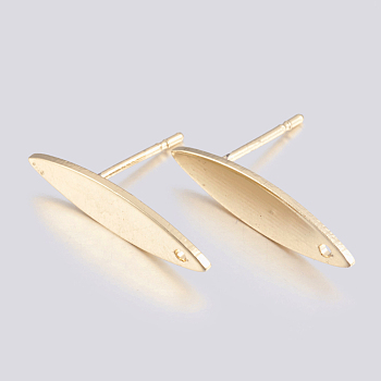 Iron Stud Earring Findings, with Loop and Flat Plate, Long-Lasting Plated, Leaf, Light Gold, 19.5x5mm, Hole: 1mm, Pin: 0.8mm