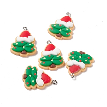 Christmas Theme Opaque Resin Pendants, with Platinum Tone Iron Findings, Christmas Tree, Green, 29x21.5x5.5mm, Hole: 2mm