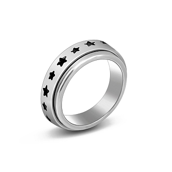 Stainless Steel Rotating Finger Ring, Fidget Spinner Ring for Calming Worry Meditation, Star, US Size 7(17.3mm)