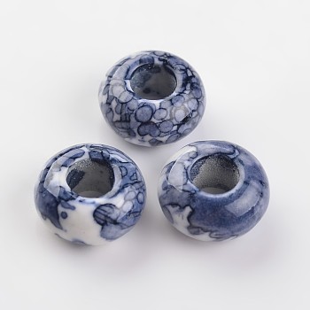 Dyed Rondelle Natural Ocean White Jade Beads, Large Hole Beads, Midnight Blue, 15x8mm, Hole: 6mm