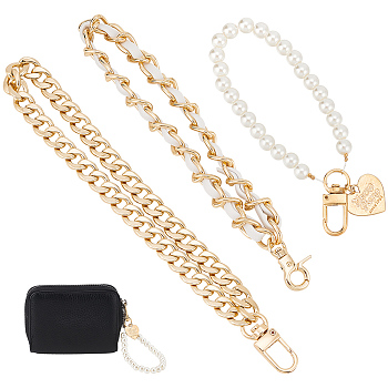 WADORN 3Pcs 3 Style Wrist Phone Case Pendant Decoration & Wristlet Bag Straps, with ABS Plastic Imitation Pearls Beads and PU Leather and Alloy Findings, White, 125~210mm, 1pc/style