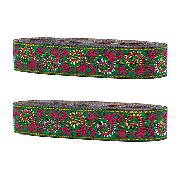 Ethnic Style Polyester Ribbons, Jacquard Ribbon, Floral Pattern, Lime, 1 inch(25mm), about 7.66 Yards(7m)/pc