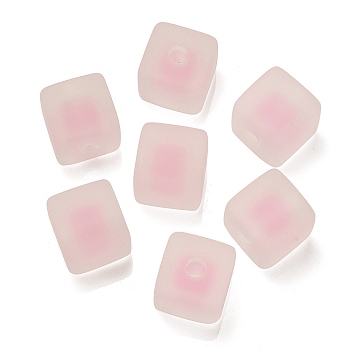 Frosted Acrylic European Beads, Bead in Bead, Cube, Pink, 13.5x13.5x13.5mm, Hole: 4mm