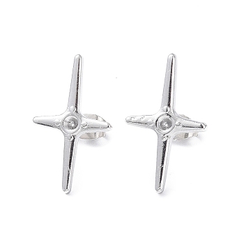 304 Stainless Steel Cross Stud Earring Findings, Earring Settings for Rhinestone, Stainless Steel Color, Fit for: 2.5mm rhinestone, 23.3x14mm, Pin: 0.8mm