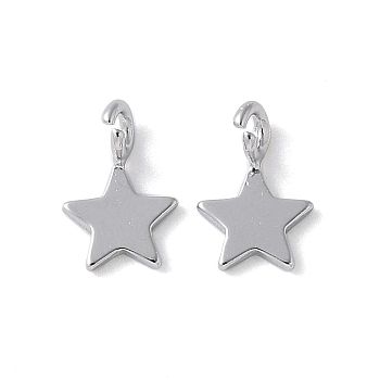 925 Sterling Silver Star Charms, with Open Loops, Rhodium Plated, Platinum, 7x5x0.7mm, Hole: 1mm