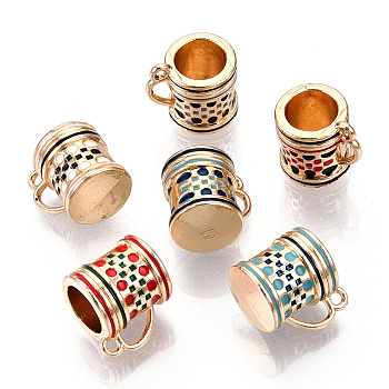Rack Plating Alloy Enamel Charms, Cadmium Free & Nickel Free & Lead Free, Cup, Light Gold, Mixed Color, 13x14x11mm, Hole: 1.5mm
