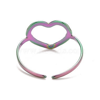 Placage ionique (ip) couleur arc-en-ciel 304 anneau de manchette coeur ouvert en acier inoxydable pour femme(RJEW-C025-23M)-3