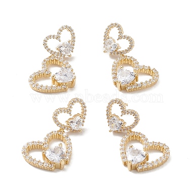 Heart Clear Cubic Zirconia Stud Earrings(EJEW-M216-05G)-3