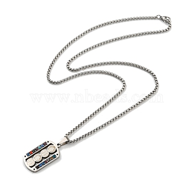 304 Stainless Steel Colorful Rhinestone Rectangle with Saint Benedict Medal Pendant Necklaces(NJEW-G115-03P)-3