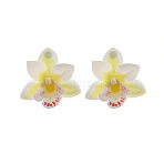 Orchid Flower Alloy Resin Stud Earrings, Cornsilk, 67x55mm(FS-WG90790-03)