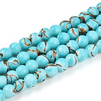 Baking Paint Glass Beads, Round, Drawbench Style, Dark Turquoise, 6~6.5mm, Hole: 1mm(X1-DGLA-N010-6mm-03)