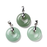 Natural Green Aventurine Pendants, with Platinum Tone Brass Findings, Cadmium Free & Lead Free, Donut/Pi Disc, 24~25x20x8.5mm, Hole: 8x5mm(G-E059-01P-04)