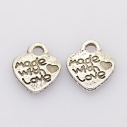 Ideas for Valentines Day Gifts Tibetan Style Alloy Pendants, Cadmium Free & Lead Free, Heart with Made with Love, Antique Silver, 12.2x10x1.8mm, Hole: 2mm(LF0004Y)