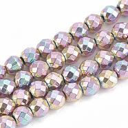 Electroplate Non-magnetic Synthetic Hematite Beads Strands, Round, Faceted, Rainbow Plated, 2.5x2.5mm, Hole: 0.8mm, about 170pcs/strand,15.7 inch(G-N0318-28-D)