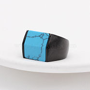 Rectangle Synthetic Turquoise Finger Ring, Electrophoresis Black Titanium Steel Jewelry, Electrophoresis Black, US Size 11 1/4(20.7mm)(FIND-PW0021-08E-EB)