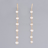 Studs Earring, with Natural Freshwater Pearl and Brass Findings, Real 18K Gold Plated, 80~83mm, Pin: 0.9mm(EJEW-JE03647)