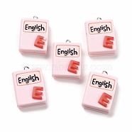Resin Pendants for Teachers' Day, with Platinum Iron Findings, Imitation Stationery, English Book, Lavender, 26x19x8mm, Hole: 2mm(X-RESI-M026-05)