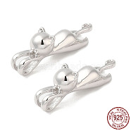 Rhodium Plated 925 Sterling Silver Pendants, Cat Charms, with S925 Stamp, Platinum, 18.5~19x5x6mm, Hole: 2.5x3.5mm(STER-NH0001-16P)