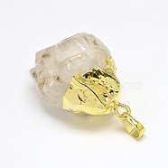 Natural Rutilated Quartz Pendants, with Golden Brass Findings, Nuggets, 42~65x26~30x21~30mm, Hole: 5x7mm(G-O067-01)
