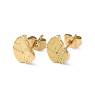 Ion Plating(IP) 304 Stainless Steel Stud Earring for Women, Leaf, Real 18K Gold Plated, 10.2x7.7mm, Pin: 0.8mm(EJEW-I285-23G)