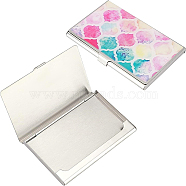 Epoxy Hand-push Type Business Cards Stroage Box, with 304 Stainless Steel Frame, Rectangle with Pattern, Colorful, 93x61x7mm(AJEW-WH0013-22)