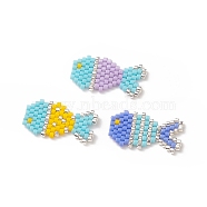 3Pcs 3 Colors Handmade Japanese Seed Beads, Loom Pattern, Fish, Mixed Color, 12x22~23x2mm, 1pc/color(PALLOY-MZ00042)