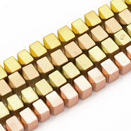 Electroplate Non-magnetic Synthetic Hematite Beads Strands, Matte Style, Cube, Mixed Color, 6x6x6mm, Hole: 1mm, about 68pcs/strand, 16.1 inch(G-T114-13)
