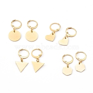 4 Pairs 4 Styles 304 Stainless Steel Huggie Hoop Earrings, Triangle/Heart/Flat Round/Hexagon, Golden, 26~31mm, Pin: 1mm, 1pairs/style(EJEW-JE04480)