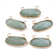 Natural Green Aventurine Pendants, with Brass Findings, Faceted, Oval, Golden, 14x24.5~25x5.5~6mm, Hole: 2.5mm(G-S344-44D)