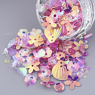 Ornament Accessories, PVC Plastic Paillette/Sequins Beads, Mixed Shapes, Camellia, 4~40x2.5~16x0.3~1.5mm, Hole: 1~1.6mm(PVC-T005-076E)