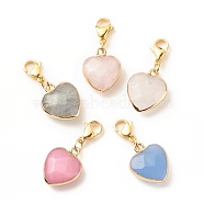 Natural Gemstone Heart Pendant Decorations, Lobster Clasp Charms, Clip-on Charms, for Keychain, Purse, Backpack Ornament, Stitch Marker, 30mm(HJEW-JM00687)