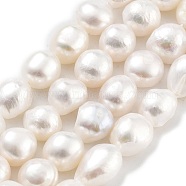 Natural Cultured Freshwater Pearl Beads Strands, Two Sides Polished, Grade 3A, Snow, 10~11mm, Hole: 0.7mm, about 17pcs/strand, 6.69~6.89 inch(17~17.5cm)(PEAR-P062-31B)