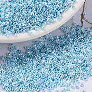 MIYUKI Round Rocailles Beads, Japanese Seed Beads, (RR430) Aqua Lined White Pearl, 15/0, 1.5mm, Hole: 0.7mm, about 5555pcs/bottle, 10g/bottle(SEED-JP0010-RR0430)