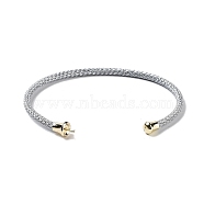 Stainless Steel Cuff Bangle Making, with Golden Tone Brass Finding, for Half Drilled Beads, Silver, Inner Diameter: 1-3/4x2-3/8 inch(4.6x6cm), Pin: 1mm(MAK-C004-01G-16)
