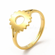 Ion Plating(IP) 304 Stainless Steel Sunflower Adjustable Ring for Women, Real 18K Gold Plated, US Size 6 1/4(16.7mm)(RJEW-B027-17G)