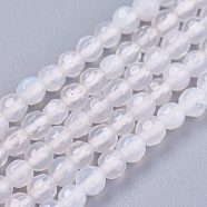 Natural Agate Round Beads Strand, Dyed, Faceted, Antique White, 4mm, Hole: 0.9mm(G-L084-4mm-14)