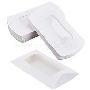 Paper Pillow Candy Boxes with Rectangle Visible Window, for Wedding Favors Baby Shower Birthday Party Supplies, White, Fold: 7.1x12.2x2cm(CON-WH0094-18A)