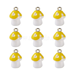 Plastic Pendants, with Platinum Plated Iron Loop, Mushroom with Polka Dots, Yellow, 17.5x11.5x12mm, Hole: 1.5mm(KY-TA0001-15B)