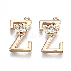 Brass Pendants, with Rhinestones, Alphabet, Golden, Letter.Z, 18x10x2.5mm, Hole: 1mm(KK-Q768-001G-Z)