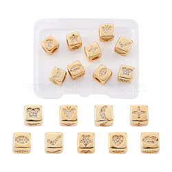 9Pcs 9 Style Brass Micro Pave Cubic Zirconia European Beads, Large Hole Beads, Long-Lasting Plated, Cube with Pattern, Golden, 9x9x9.5mm, Hole: 4.5mm, 1pc/style(ZIRC-PJ0001-05)