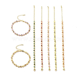 Enamel Evil Eye & Cubic Zirconia Heart Link Chain Bracelet, Golden Brass Jewelry for Women, Mixed Color, 7-1/8 inch(18.2cm)(BJEW-H555-01)