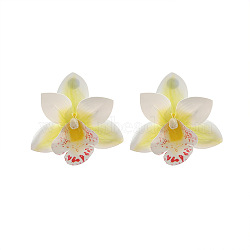 Orchid Flower Alloy Resin Stud Earrings, Cornsilk, 67x55mm(FS-WG90790-03)