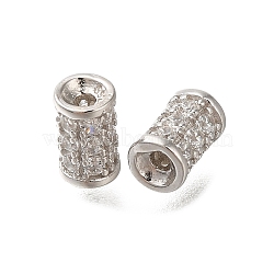 925 Sterling Silver Micro Pave Clear Cubic Zirconia Beads, Column, Platinum, 5.3x3.5x3.5mm, Hole: 1mm(STER-M018-12P)