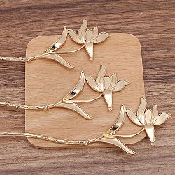 Ancient Style Alloy Hair Stick Finding, for DIY Jewelry Accessories, Flower, Light Gold, 180x47mm, 10pcs/set(PW-WGB50DE-03)