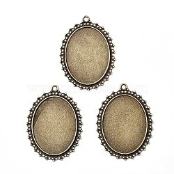 Tibetan Style Alloy Oval Tray Cabochon Settings, Cadmium Free & Lead Free, Flower, Antique Bronze, Tray: 40x30mm, 55.5x42.5x1.5mm, Hole: 2mm, about 105pcs/1000g(TIBEP-5437-AB-LF)