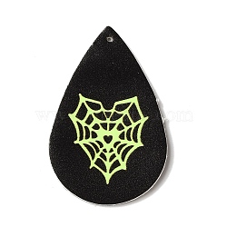 Halloween Imitation Leather Pendants, Black & Green Yellow, Teardrop, 55.5x37x2mm, Hole: 1.6mm(FIND-K017-04D-06)