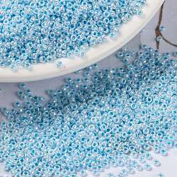 MIYUKI Round Rocailles Beads, Japanese Seed Beads, (RR430) Aqua Lined White Pearl, 15/0, 1.5mm, Hole: 0.7mm, about 5555pcs/bottle, 10g/bottle(SEED-JP0010-RR0430)