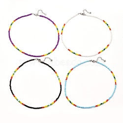 Glass Seed Beaded Necklaces, with 304 Stainless Steel Findings, Mixed Color, 15.94 inch(40.5cm) (NJEW-JN03646)